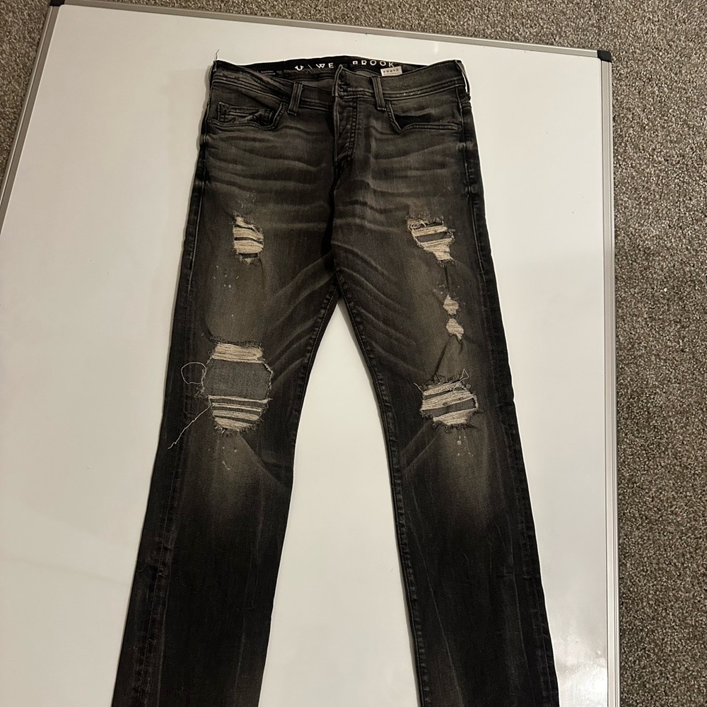 True Religion Charcoal Distressed Skinny Jeans